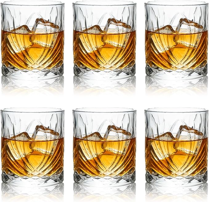 11 OZ Premium Whiskey Glasses (6-Piece) - Old Fashioned Glassware, Exquisite Craftsmanship for Scotch, Bourbon, Rum & Cocktails, Ideal for Self-Use or Gift for Whiskey Enthusiasts