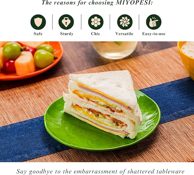 6.7-Inch Melamine Dessert Plates (Set of 6) - Unbreakable and Reusable Dinnerware with Ceramic Feel, Stackable and Dishwasher-Safe (Multi-color)