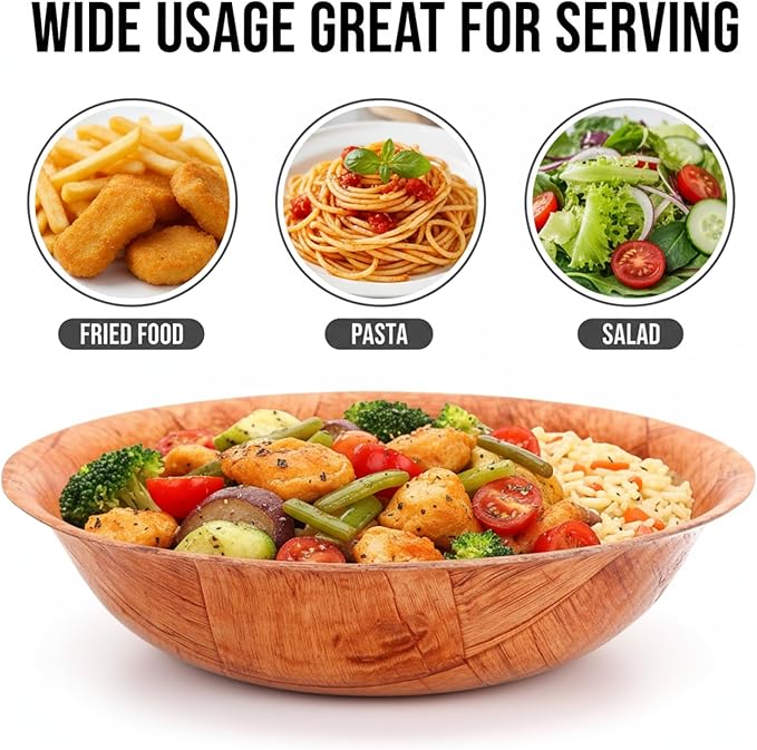 12-inch Wooden Serving Bowl, Set Of 6 | Round | Stackable | EZ To Wash | Great For Salads, Fruits, Snacks, And More [6PK]