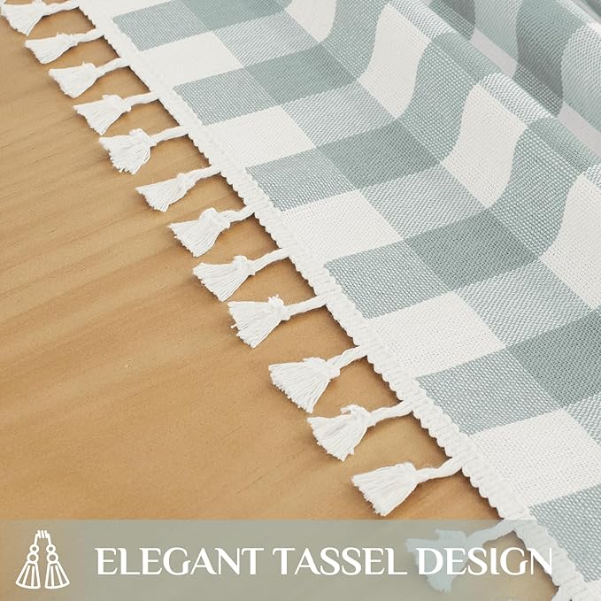 Softalker Checkered Tablecloth Rectangle, Outdoor Linen Cotton Gingham Table Cloth with Tassel, Heavy Duty Wrinkle Free Buffalo Plaid Table Cover for Kitchen Dining Home Party - 55 x 84 Inch, Aqua