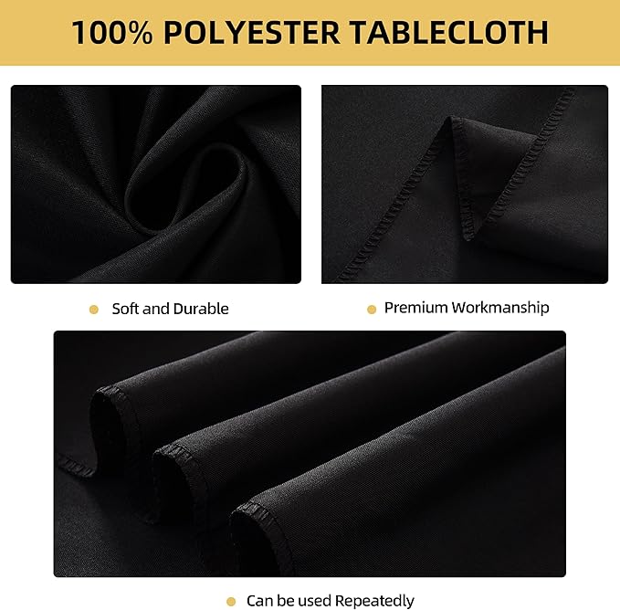 2-Pack 60x60 inch Black Table Cloths, Solid Stain and Wrinkle Resistant Tablecloth, Premium Plain Weave Polyester Fabric Rectangle Table Linen Covers for Hotel, Banquet