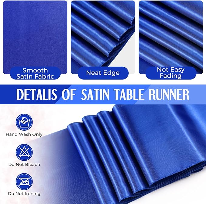 Breling 8 Pack Black and Blue Disposable Plastic Tablecloths and Satin Table Runner Set, 54 x 108 Inch Tablecloth, 12 x 108 Inch Table Runners for Wedding Graduation Birthday Baby Shower New Year