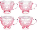 Vintage Glass Coffee Mugs with Handle-14 oz Pink Embossed Glass Cups by GLASSSMILE