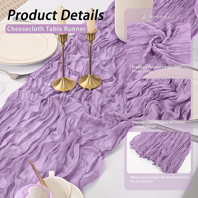 8 Pack Lavender Cheesecloth Table Runner 17x108 inch Boho Gauze Cheese Cloth - Image 4