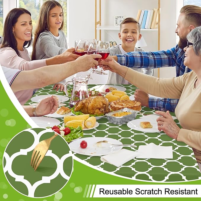 Smiry Rectangle Table Cloth, Waterproof Vinyl Tablecloth with Flannel Backing for Rectangle Tables, Wipeable Spillproof Plastic Tablecloths for Dining, Camping, Indoor and Outdoor (60"x120", Green)