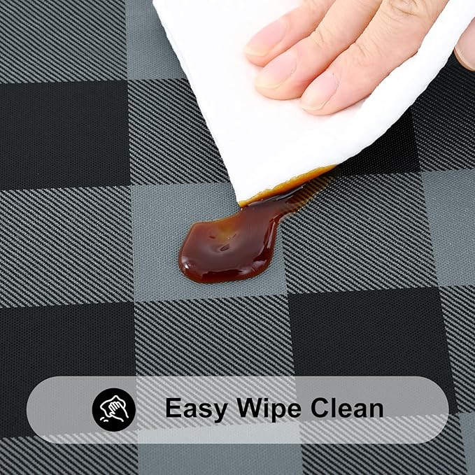 Smiry Rectangle Picnic Table Cloth, Elastic Waterproof Fitted Vinyl Tablecloths, Flannel Backed Buffalo Plaid Table Covers for Dining, Camping, Outdoor (Black and Grey, 30" x 96")