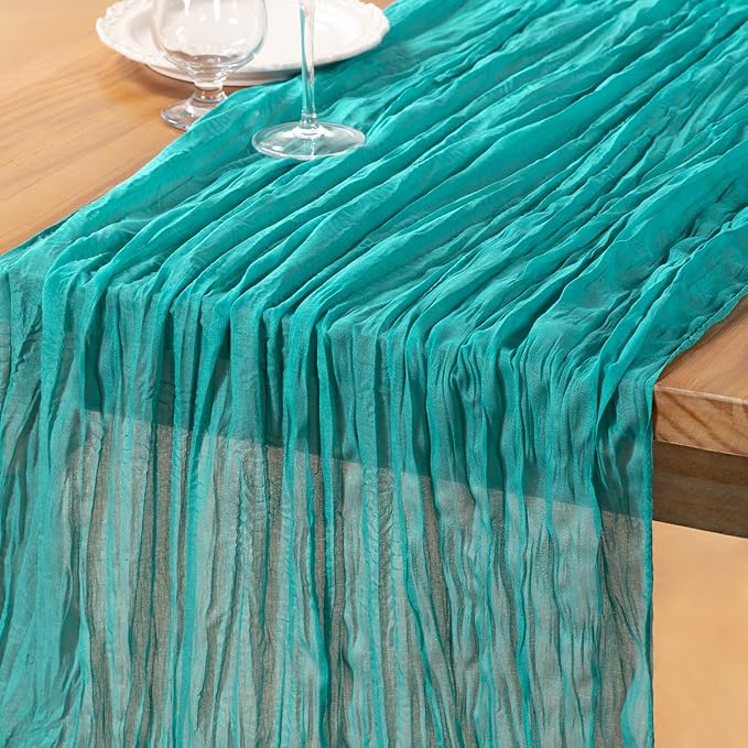 DeZerlor Teal Green Cheesecloth Table Runners 10 Pack Summer Boho Runners | - Image 2