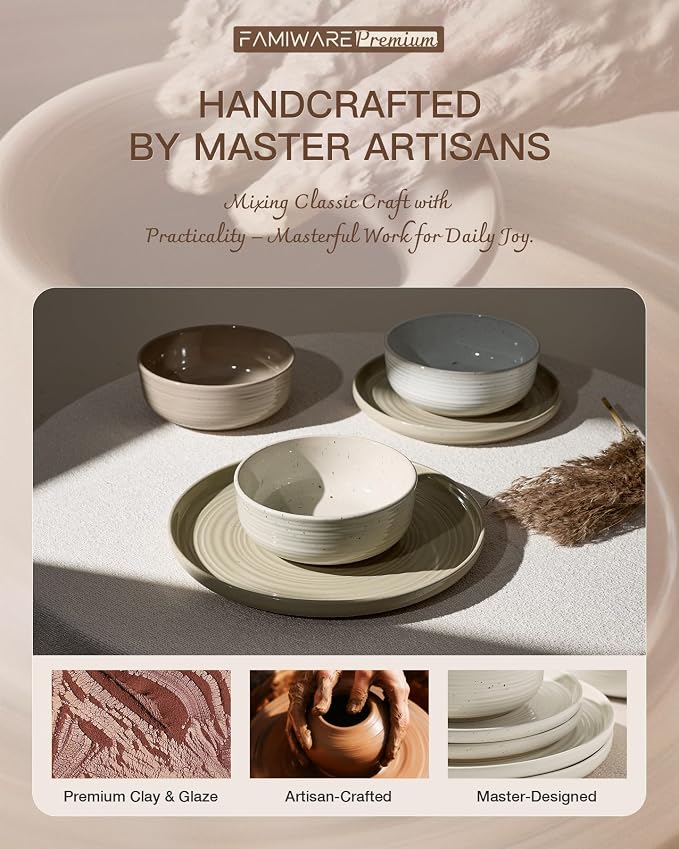 Stoneware Dinnerware Sets with Pasta Bowls, Service - Image 6