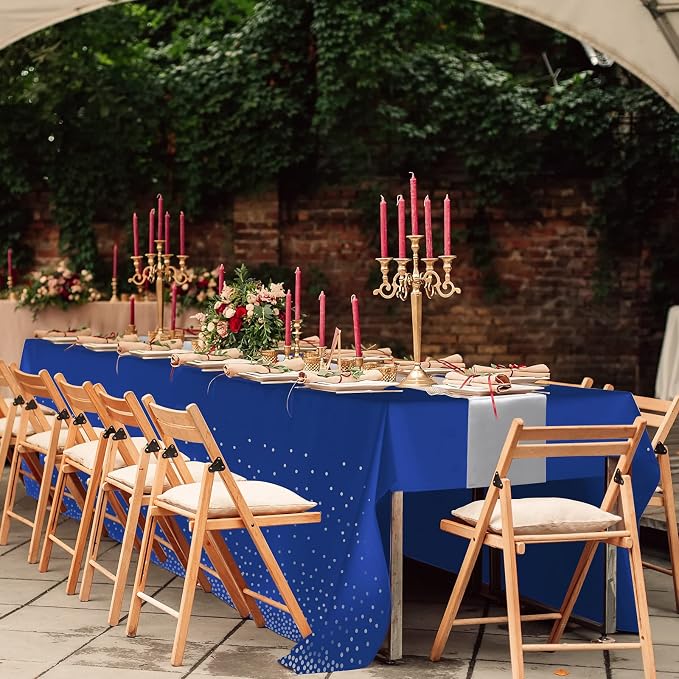 24Pack Disposable Plastic Tablecloths and Satin Table Runner Set Blue and - Image 7