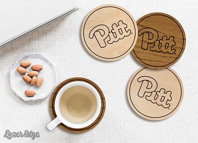 LazerEdge Pittsburgh Panthers Wooden Coaster Set - Maple Wood - Officially Licensed Product - 4-Pack