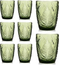 Green Drinking Glasses Set of 8, 10 oz Glass Cups, Vintage Fern Glassware | by QELVIO