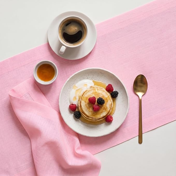 Solino Home 100% Pure Linen Table Runner Pink, Fete 14 x 144 Inch Long | Table - Image 3