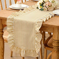 HunnmingRe Ruffle Trim Boho Table Runner Farmhouse Rustic Stripes Scalloped by HunnmingRe
