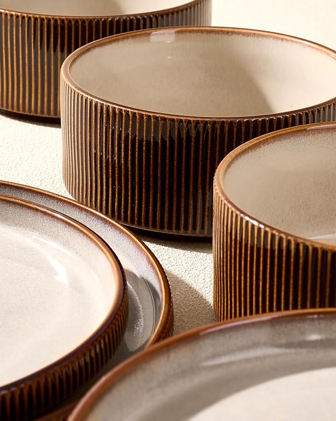 Stoneware Dinnerware Sets, Reactive Glaze Dishes Set - Image 4