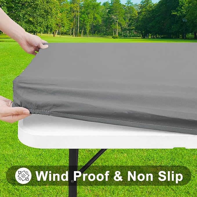 Smiry Rectangle Tablecloth, Elastic Fitted Flannel Backed Vinyl Tablecloths for 6ft Folding Tables, Waterproof Wipeable Table Covers for Indoor, Outdoor, Picnic and Camping (Grey, 36"x72")