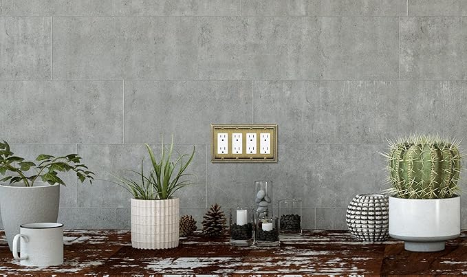 Henne Bery Sunken Pearls Heavy Duty Decorative Wall Plate Switch Plate Outlet Cover (Quad Decorator, Antique Brass)