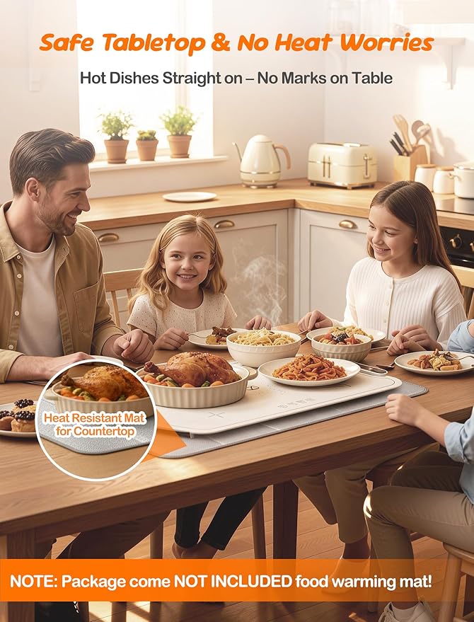 Heat Resistant Mat for Countertop 15.7x35.4 inch – Kitchen Counter Protector Blocks Up to 50% Heat, for Food Warming Mats, Air Fryer, Coffee Maker, Toaster Oven, Waterproof & Oil-Resistant