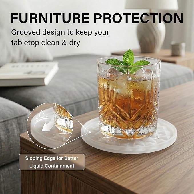 Silicone Drink Coasters Set of 6, Desk Cup Coaster | Prevents - Image 4