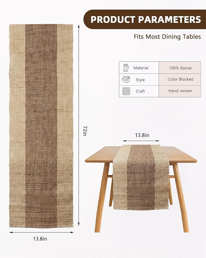 Table Runner, 13.8" × 72", 100% Natural Ramie, Handwoven | 100% Natural Ramie - Image 7