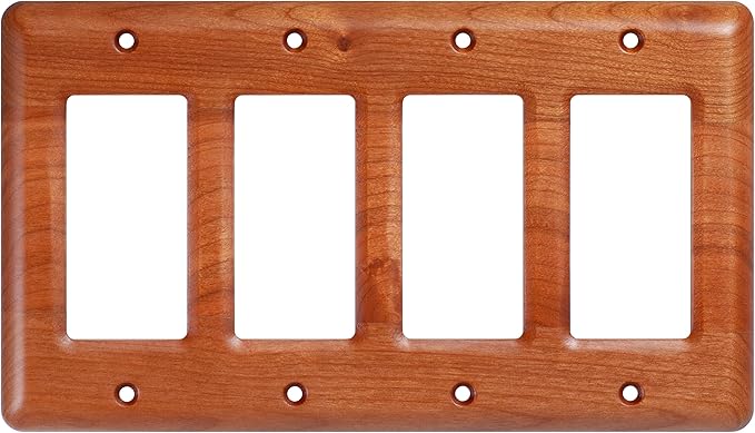 Four Switch Plate Covers Cherry Wood Quad Toggle 4 Light Switch Cover Elegant Design Durable Construction Ideal for Home Office Decor