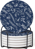 Set of 6 Floral Navy Blue Coasters by Hoomey