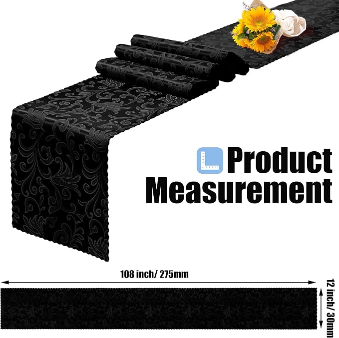 RUDONG M Black Satin Table Runners, 12 x 108 Inch, 12 Pack | Long Silky Damask - Image 4
