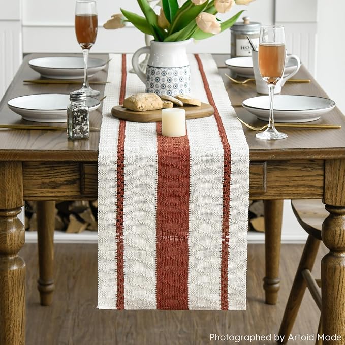 Artoid Mode Caramel Rustic Woven Table Runner 12x36 Inch | Holiday Farmhouse - Image 2
