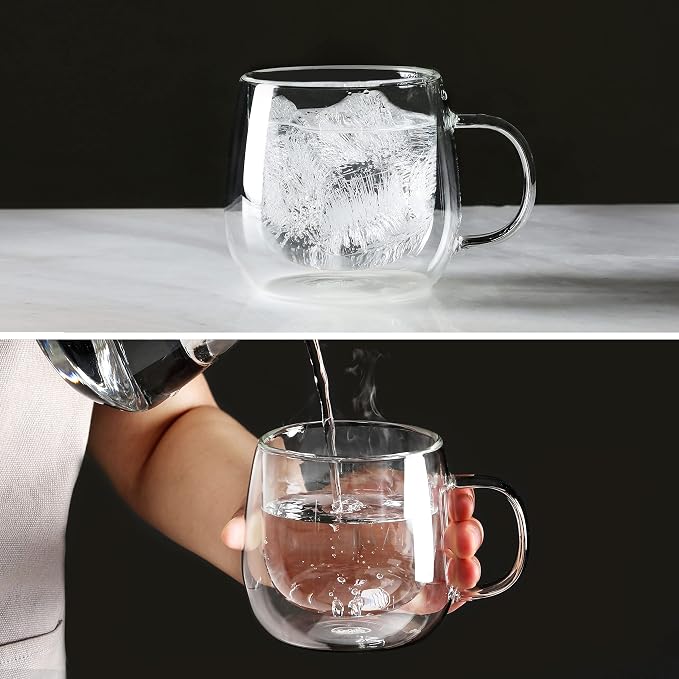 CNGLASS 16oz Double Walled Glass Coffee Mugs, Large Clear Coffee Cups - Image 5