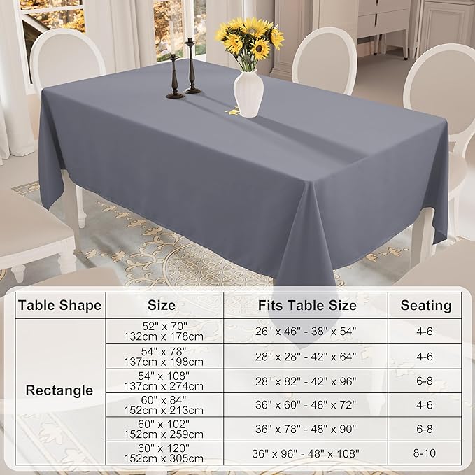 Smiry Rectangle Table Cloth, Waterproof Anti-Scratch Polyester Tablecloth, Decorative Washable Fabric Table Cover for Dining, Buffet, Parties and Outdoor, 60x84, Grey