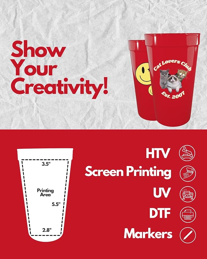 PartyPrints 10 Pack 32 oz Red Reusable Blank Plastic Cups, Colored Plastic - Image 3
