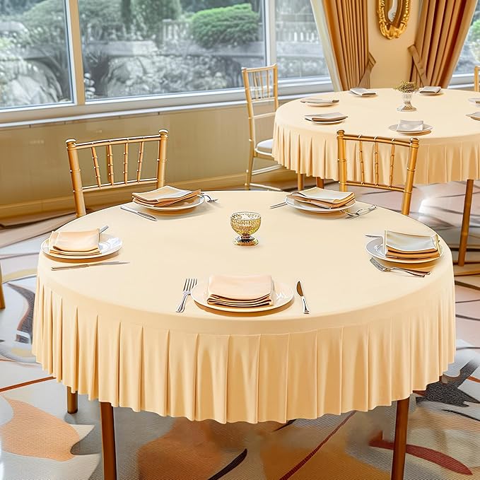 4 Pack Champagne Spandex Round Tablecloths for 72in Table, Stretchy Fitted 6FT Round Table Cloths, Wrinkle Free Table Cover with Skirt for Wedding Birthday Party Bridal Shower Banquet
