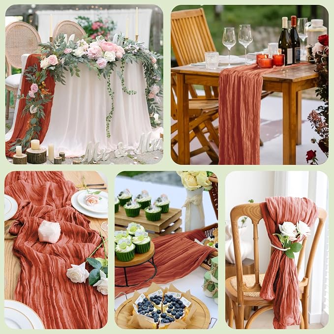 Cheesecloth Table Runner 10FT 6Pcs Terracotta Boho Gauze Sheer Runners | Cheese - Image 7