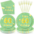96 Pcs Sage Green Gold 60th Birthday Decorations Serves24 | 60th Birthday by Greencian