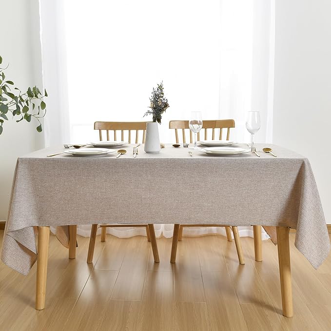 JIUZHEN Rectangle Table Cloth Faux Linen Farmhouse Tablecloth Wrinkle and Stain Resistant Decorative Fabric Table Cover for Kitchen, Dining Room, Parties and Camping, Stone, 60 x 102 Inch