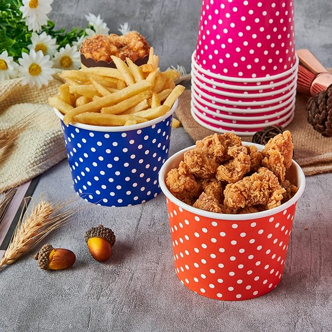 LITOPAK 120 Pack 12 oz Ice Cream Cups, Disposable Dessert Cups for Cold or Hot Food, Coloured Paper Dessert Bowls for Soups, Sundaes, and Ice Cream
