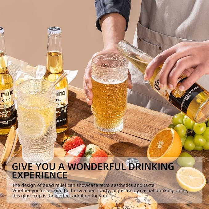 Drinking Glasses with Bamboo Lids and Glass Straw 4pcs Set, 16oz Glass Tumbler - Image 2