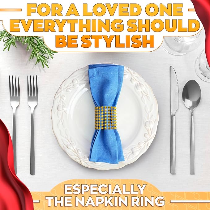 Set of 100 Gold Napkin Rings – Valentine Rhinestone Napkin Ring Holders for Weddings, Parties, Fall Events & Valentine Table Decorations | Durable & Reusable, Great as Elegant Kitchen Gifts for Hosts