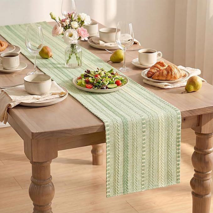 Artoid Mode Sage Green Farmhouse Stripe Braided Table Runner 12x90 Inch | - Image 8