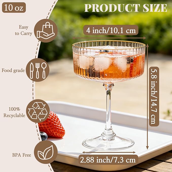 48PCS Plastic Martini Glasses, Unbreakable Reusable Champagne Coupe, Removable - Image 2