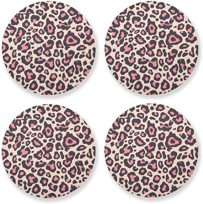 Leopard Pattern Pink Black Hawaiian 4 Pcs Coasters by KLL