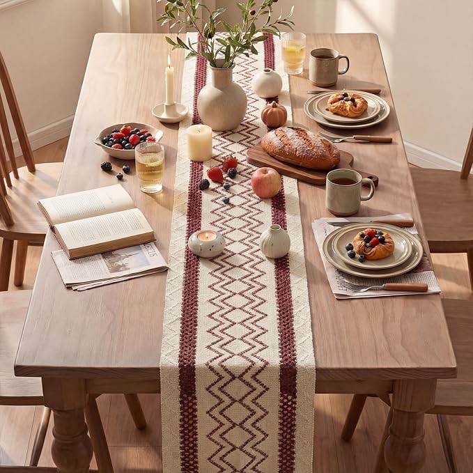 Artoid Mode Red Stripe Diamond Woven Table Runner 12x120 Inch | Holiday - Image 4