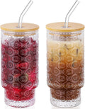 16 Oz Glass Cups Set of 2, Vintage Embossed Floral Glass Tumbler, Iced Coffee by CWHHRN