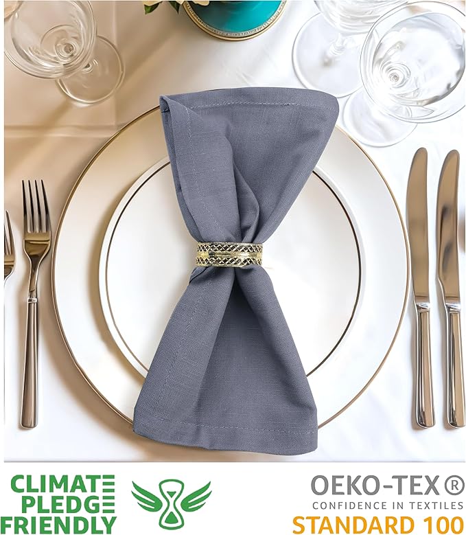 Urban Villa Dinner Napkins Solid Grey Color Cloth Napkins (Set of 12) Oversized 20x20 Inches 100% Cotton Slub Premium Quality Soft Durable with Mitered Corners Reusable Washable Everyday Use Napkins