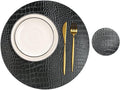 Round Leather Placemats for Round Tables Set of 6, Black Table Place Mats and Coasters, Washable Easy to Care for Indoor Decor 13" Diameter
