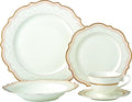 EURO Porcelain 20-pc. Dinner Set Service for 4, 24K Gold-plated Luxury Bone China Tableware ("First Blush" 6664-20)