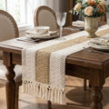 Burlap Boho Table Runner Macrame Brown 90in Farmhouse Woven Runner | Burlap by Xiomot