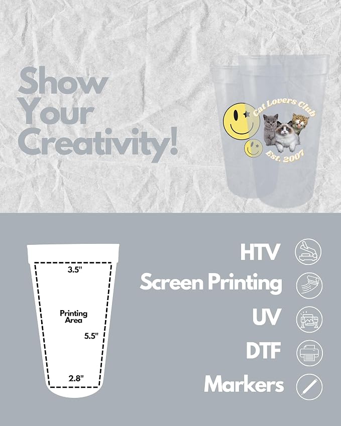 PartyPrints 100 Pack 32 oz Clear Reusable Blank Plastic Cups, Colored Plastic - Image 3