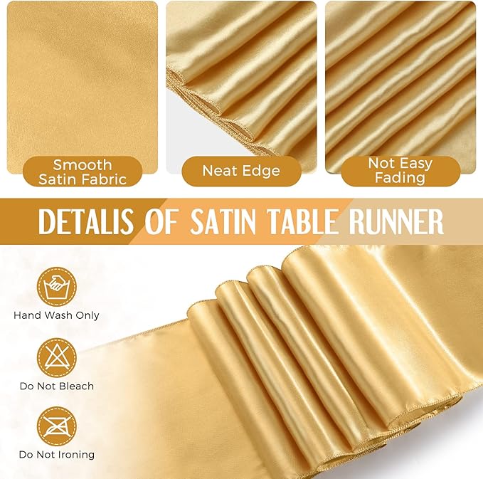Breling 8 Pack New Year Black and Gold Disposable Plastic Tablecloths and Satin Table Runner Set, 54 x 108 Inch Tablecloth, 12 x 108 Inch Table Runners for Wedding Graduation Birthday Baby Shower