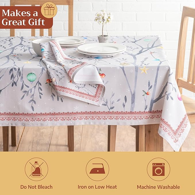 Maison d' Hermine Table Cloth Rectangle Table 100% Cotton 54 x 72 Inches Fall Tablecloth Reusable Everyday Use for Thanksgiving Christmas Decorations Dining Farmhouse Party (Fairy Christmas)