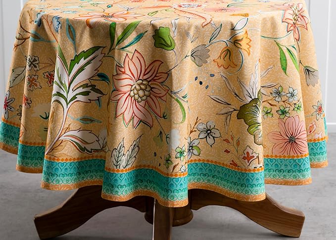 Maison d' Hermine Table Cloth Round Table 100% Cotton 63 Round Inches Tablecloth Reusable Decorative for Dining Room Farmhouse Home Valentines Day Decorations Spring Summer - Luxury Loft - Peach